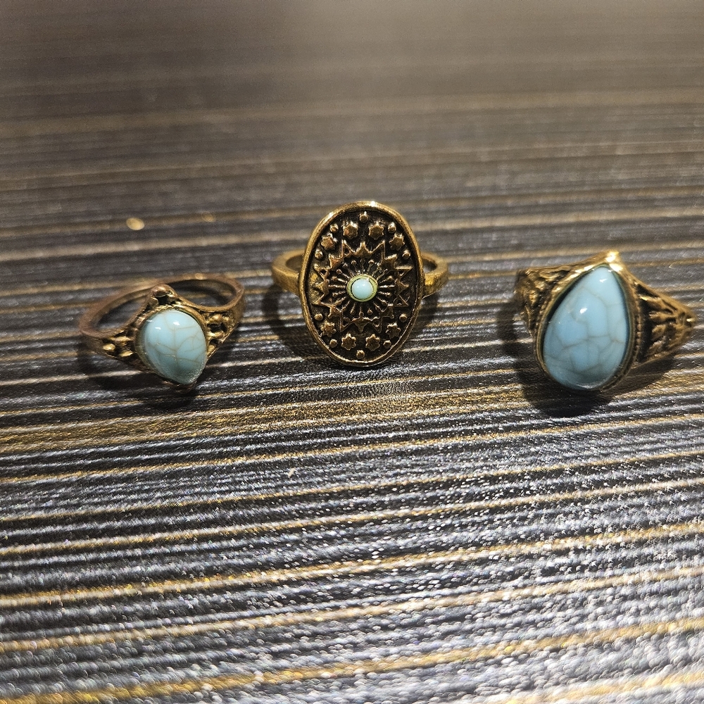 Gold And Turquoise Stacking Ring Set - image 4